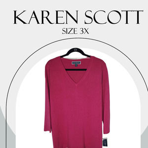 Karen Scott soft magenta  v neck sweater (never worn) sweater/3X